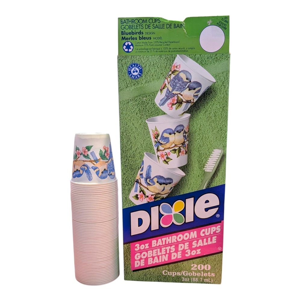 Vintage Dixie 3oz Bathroom Cups Bluebirds Design 60 Count OPENED Disposable